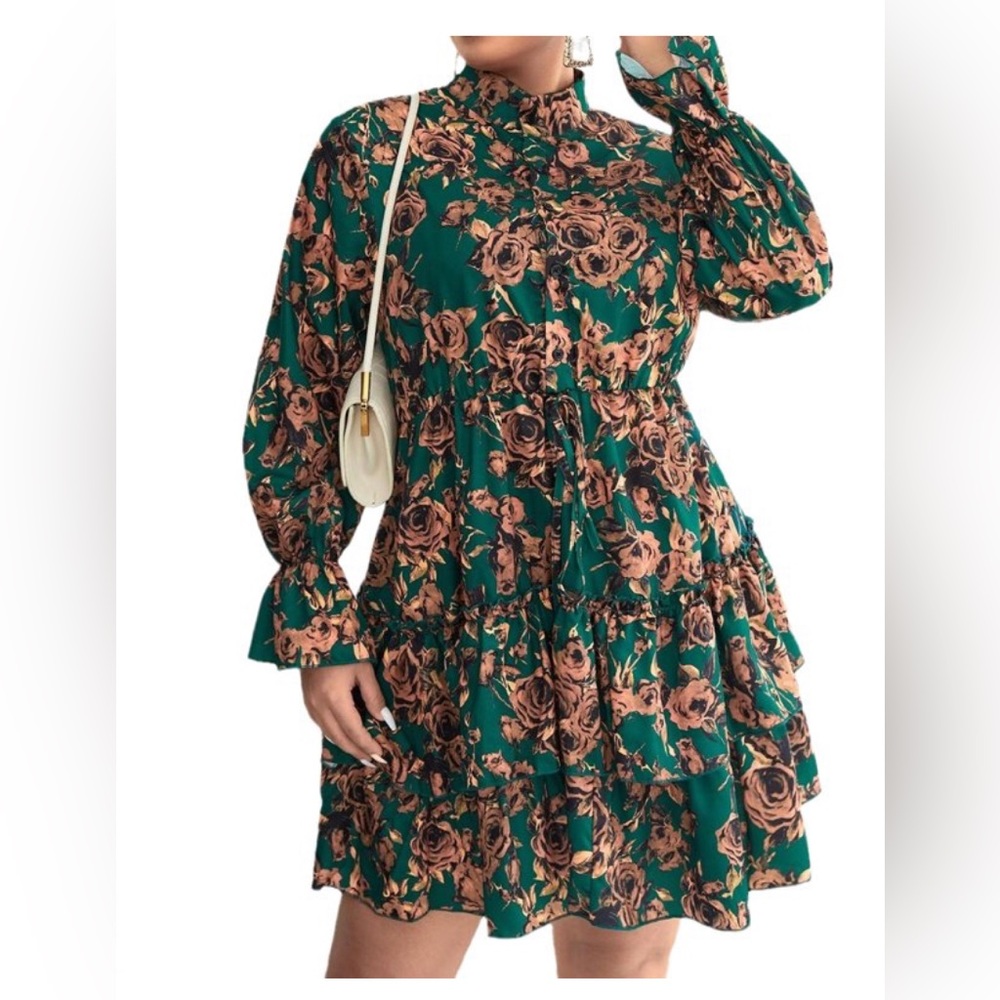 green floral flounce dress ruffle hem